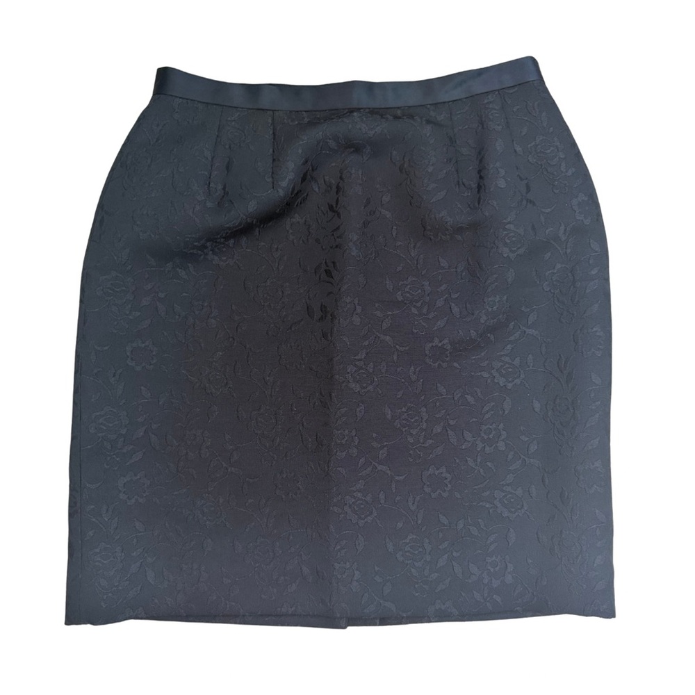 Vintage Black Floral Pencil Skirt - Size 14